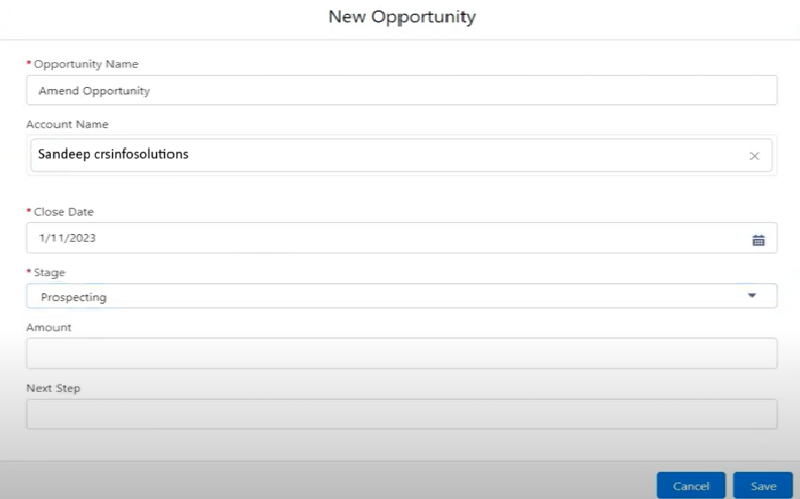 creating new Amendment opportunity