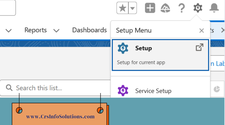 Login to the Salesforce, after u login go to settings as u can see in the image and select the setup.