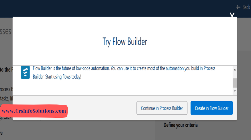 when u click on new. u can see a pop-up notification where you can see two options like continue in process builder and create in a flow builder. you need to select Continue.