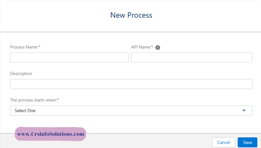 after you click on continue, you will be redirected to the new process builder where you need to fill the details.