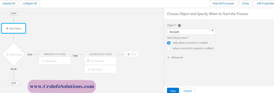 after giving  the name as Account choose when a record is created or edited.