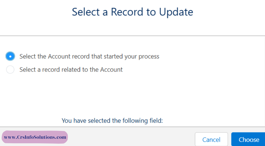 now Choose select a record related to the account 