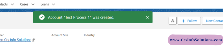 this pop is about succesfully creating of new contact record.